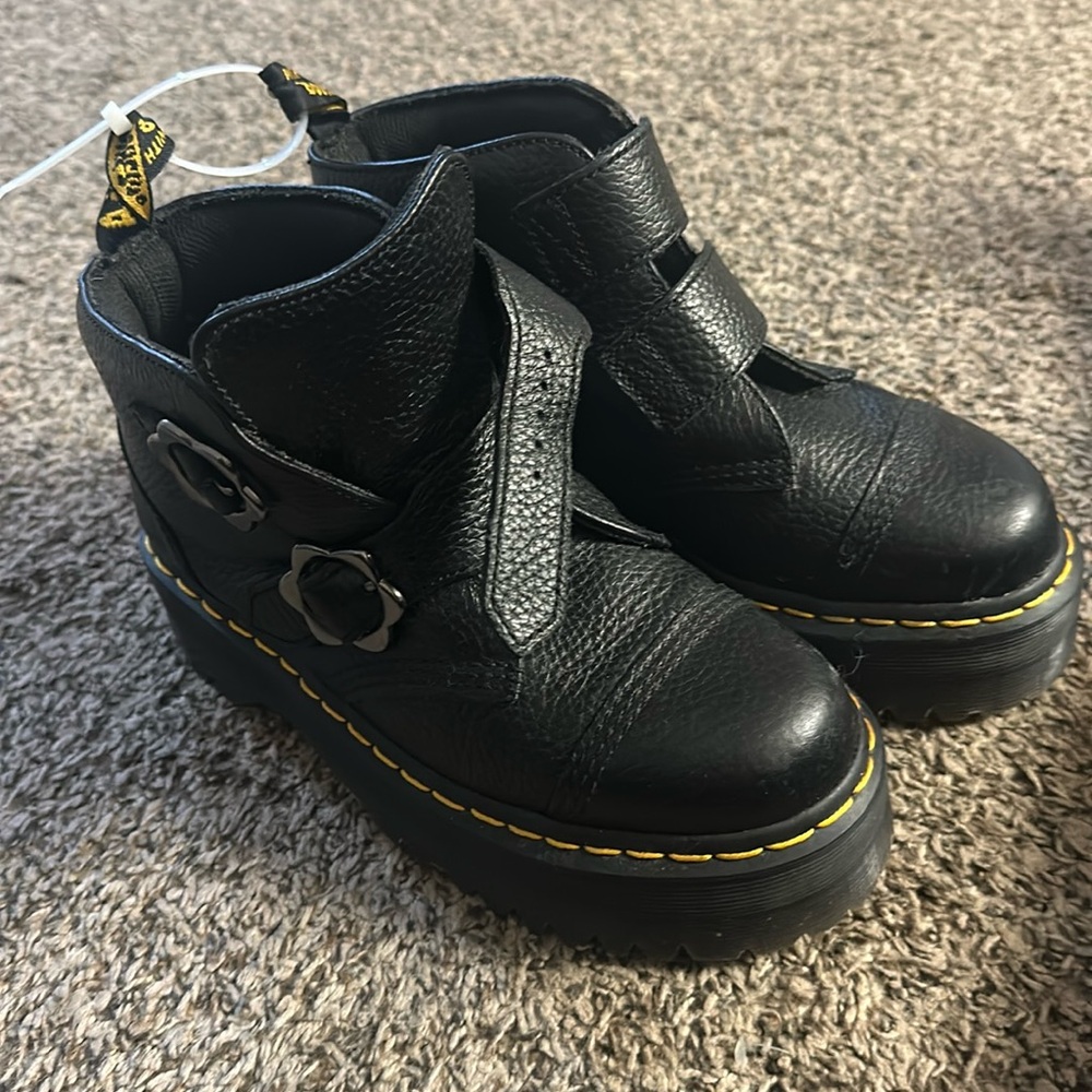 Dr. Martens Women's Devon Flower Buckle Platform Boots